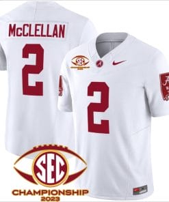 Jase McClellan Jersey #2 Alabama Crimson SEC Championship 2023 Patch Vapor Limited Football White
