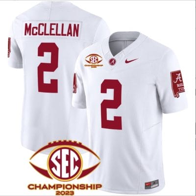 Jase McClellan Jersey #2 Alabama Crimson SEC Championship 2023 Patch Vapor Limited Football White