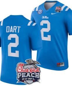 Jaxson Dart Jersey #2 Ole Miss Rebels Peach Bowl Patch 2024 College Football Blue