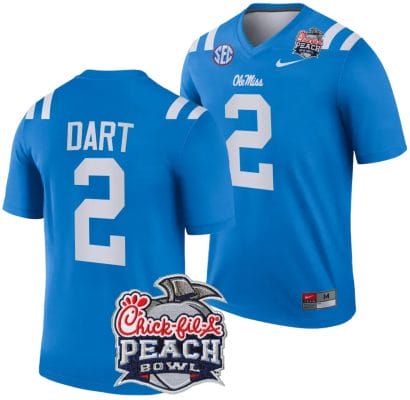 Jaxson Dart Jersey #2 Ole Miss Rebels Peach Bowl Patch 2024 College Football Blue