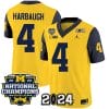 Jim Harbaugh Jersey #4 Michigan Wolverines Vapor Limited Football 2024 National Champions Patch Navy Sleeves