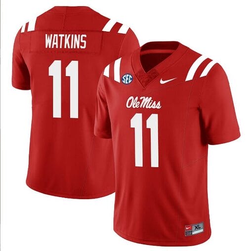 Jordan Watkins Jersey #11 Ole Miss Rebels Football All Stitched Red
