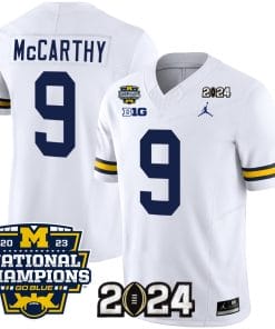 JJ McCarthy Jersey #9 Michigan Wolverines Vapor Limited Football 2024 National Champions Patch White