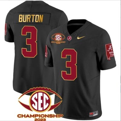 Jermaine Burton Jersey #3 Alabama Crimson SEC Championship 2023 Patch Vapor Gold Football Black