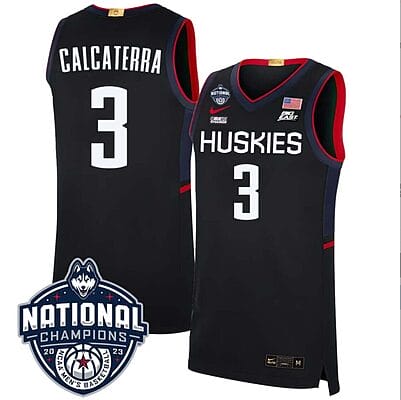 Joey Calcaterra Jersey #3 UConn Huskies 2023 National Champions College Basketball Black
