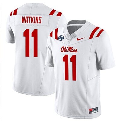 Jordan Watkins Jersey #11 Ole Miss Rebels Football All Stitched White