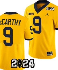 JJ McCarthy Jersey #9 Michigan Wolverines 2024 Football National Championship Playoff Yellow