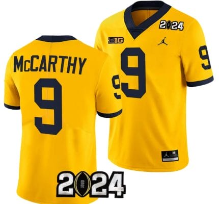 JJ McCarthy Jersey #9 Michigan Wolverines 2024 Football National Championship Playoff Yellow