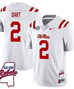 Jaxson Dart Jersey #2 Ole Miss Rebels Football Ole Map All Stitched White