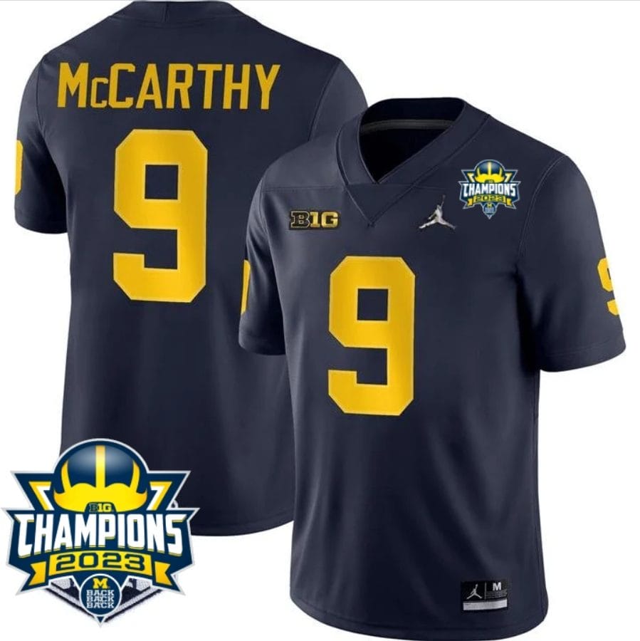 JJ McCarthy Jersey #9 Michigan Wolverines 2023 Big Ten Champions Patch Stitched Navy