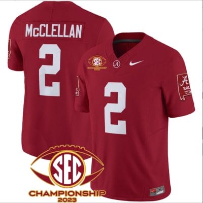 Jase McClellan Jersey #2 Alabama Crimson SEC Championship 2023 Patch Vapor Limited Football Crimson