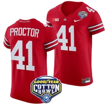 Josh Proctor Jersey #41 Ohio State Buckeyes Cotton Bowl Patch 2023 Football Scarlet