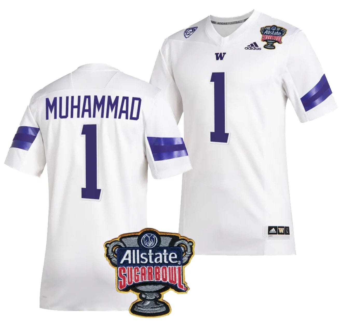 Jabbar Muhammad Jersey #1 Washington Huskies Allstate Sugar Bowl Patch 2024 College Football White