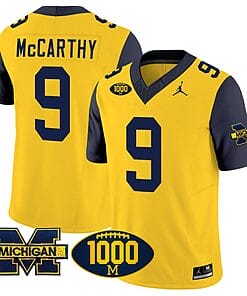 JJ McCarthy Jersey #9 Michigan Wolverines 1000 Wins Patch Vapor Limited Football Navy Sleeves