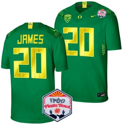 Jordan James Jersey #20 Oregon Ducks Fiesta Bowl Patch 2024 Football Green
