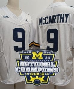 JJ Mccarthy Jersey #9 Michigan Wolverines Football 2023 National Champions Patch White