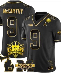 JJ McCarthy Jersey #9 Michigan Wolverines 2023 Big Ten Champions Patch Stitched Black Gold