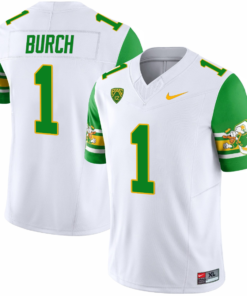 Jordan Burch Jersey #1 Oregon Ducks ‘Mighty Oregon’ 1984 Throwback Football Uniforms Green Sleeves