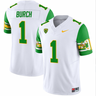 Jordan Burch Jersey #1 Oregon Ducks ‘Mighty Oregon’ 1984 Throwback Football Uniforms Green Sleeves