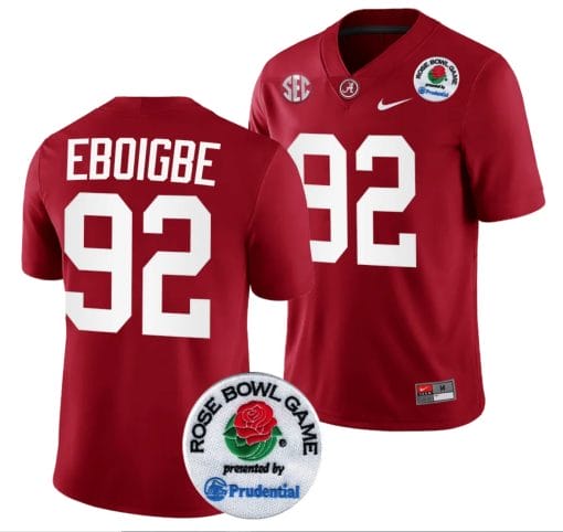 Justin Eboigbe Jersey #92 Alabama Crimson Tide Rose Bowl Game 2024 Patch College Football Playoff Crimson