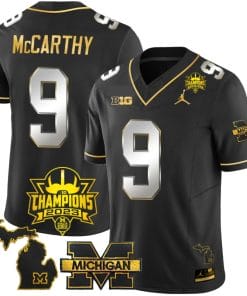 JJ McCarthy Jersey #9 Michigan Wolverines 2023 Big Ten Back to Back Champions Patch Stitched Black Limited