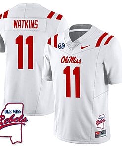 Jordan Watkins Jersey #11 Ole Miss Rebels Football Ole Map All Stitched White
