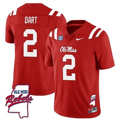 Jaxson Dart Jersey #2 Ole Miss Rebels Football Ole Map All Stitched Red