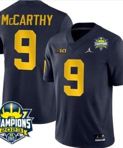 JJ McCarthy Jersey #9 Michigan Wolverines 2023 Big Ten Back to Back Champions Patch Stitched Navy