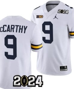 JJ McCarthy Jersey #9 Michigan Wolverines 2024 Football National Championship Playoff White