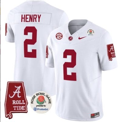 Derrick Henry Jersey #2 Alabama Crimson Rose Bowl Patch Football White