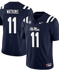Jordan Watkins Jersey #11 Ole Miss Rebels Football All Stitched Navy