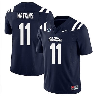 Jordan Watkins Jersey #11 Ole Miss Rebels Football All Stitched Navy