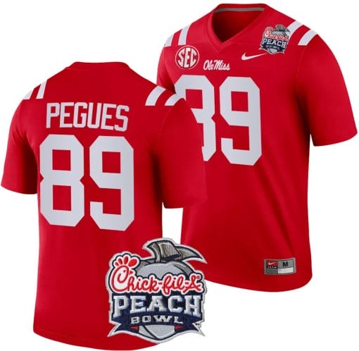 JJ Pegues Jersey #89 Ole Miss Rebels Peach Bowl Patch 2024 College Football Red