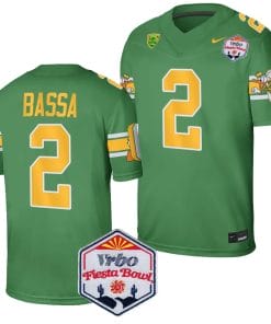 Jeffrey Bassa Jersey #2 Oregon Ducks Fiesta Bowl Patch 2024 Football Playoff Green