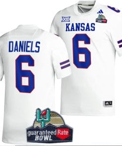 Jalon Daniels Jersey #6 Kansas Jayhawks 2023 Guaranteed Rate Bowl Champs MVP Football White