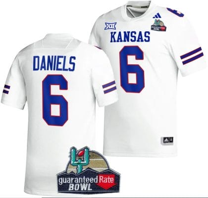 Jalon Daniels Jersey #6 Kansas Jayhawks 2023 Guaranteed Rate Bowl Champs MVP Football White