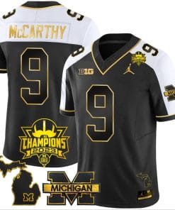 JJ McCarthy Jersey #9 Michigan Wolverines 2023 Big Ten Back to Back Champions Patch Stitched Gold Alternate