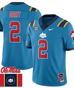 Jaxson Dart Jersey #2 Ole Miss Rebels Football Ole Miss Flag All Stitched Blue 2