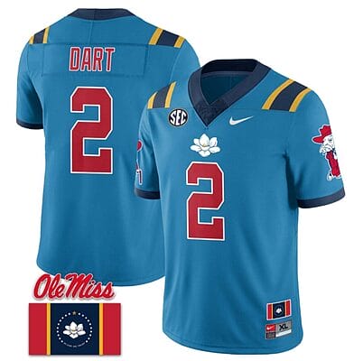 Jaxson Dart Jersey #2 Ole Miss Rebels Football Ole Miss Flag All Stitched Blue 2