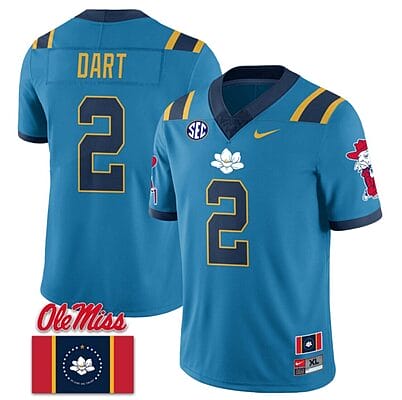 Jaxson Dart Jersey #2 Ole Miss Rebels Football Ole Miss Flag All Stitched Blue 1