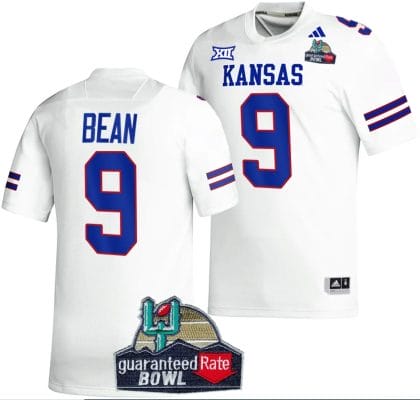 Jason Bean Jersey #9 Kansas Jayhawks 2023 Guaranteed Rate Bowl Champs MVP Football White