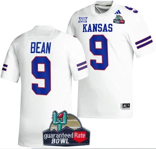 Jason Bean Jersey #9 Kansas Jayhawks 2023 Guaranteed Rate Bowl Champs MVP Football White