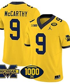 JJ McCarthy Jersey #9 Michigan Wolverines 1000 Wins Patch Vapor College Football Maize
