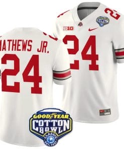 Jermaine Mathews Jr Jersey #24 Ohio State Buckeyes Cotton Bowl Patch 2023 Football White