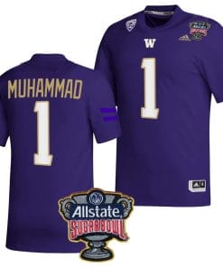 Jabbar Muhammad Jersey #1 Washington Huskies Allstate Sugar Bowl Patch 2024 College Football Purple