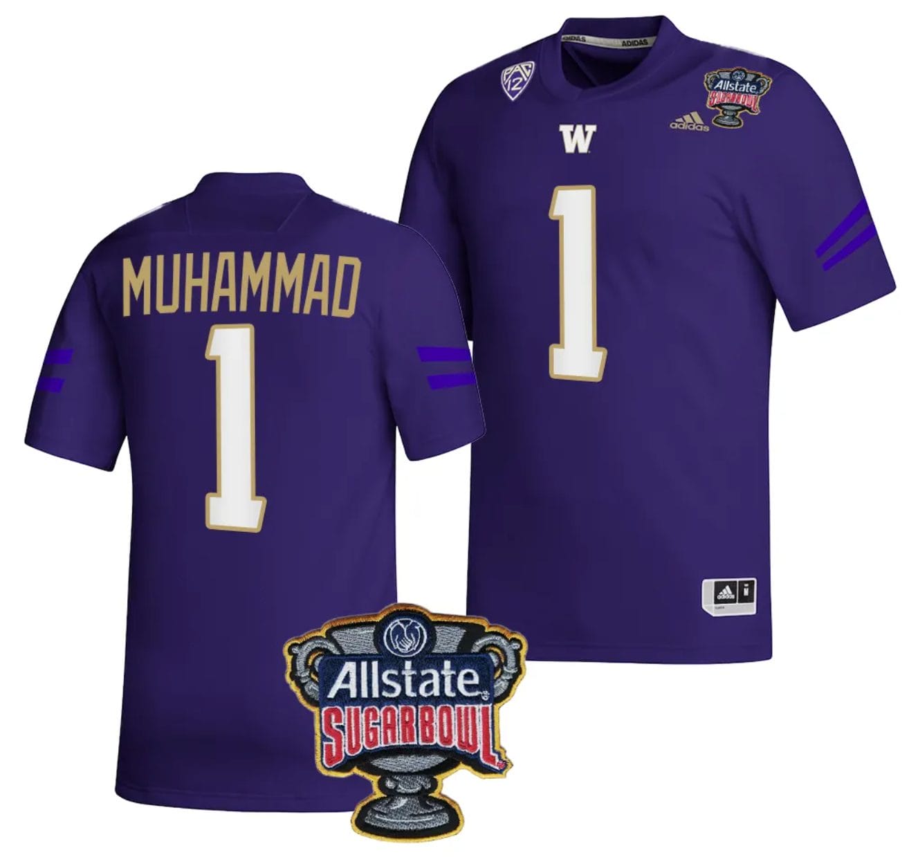Jabbar Muhammad Jersey #1 Washington Huskies Allstate Sugar Bowl Patch 2024 College Football Purple