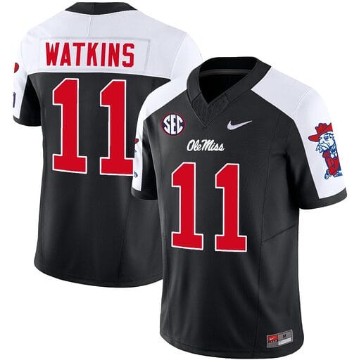 Jordan Watkins Jersey #11 Ole Miss Rebels Football Vapor Limited All Stitched Black Alternate