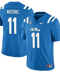 Jordan Watkins Jersey #11 Ole Miss Rebels Football All Stitched Blue