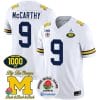 JJ McCarthy Jersey #9 Michigan Wolverines Vapor Stitched 1000 Wins Rose Bowl Patch White
