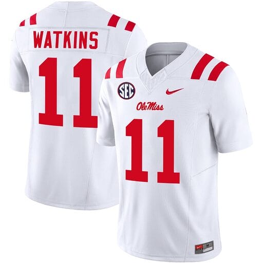 Jordan Watkins Jersey #11 Ole Miss Rebels Football Vapor Limited All Stitched White